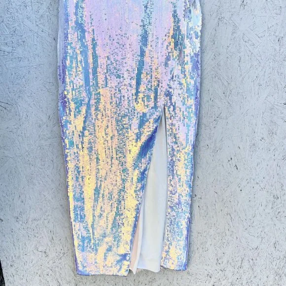 NWT $288 NBD Amethyst Sequin Side Slit Sleeveless Column Maxi Gown Dress M - Picture 4 of 12